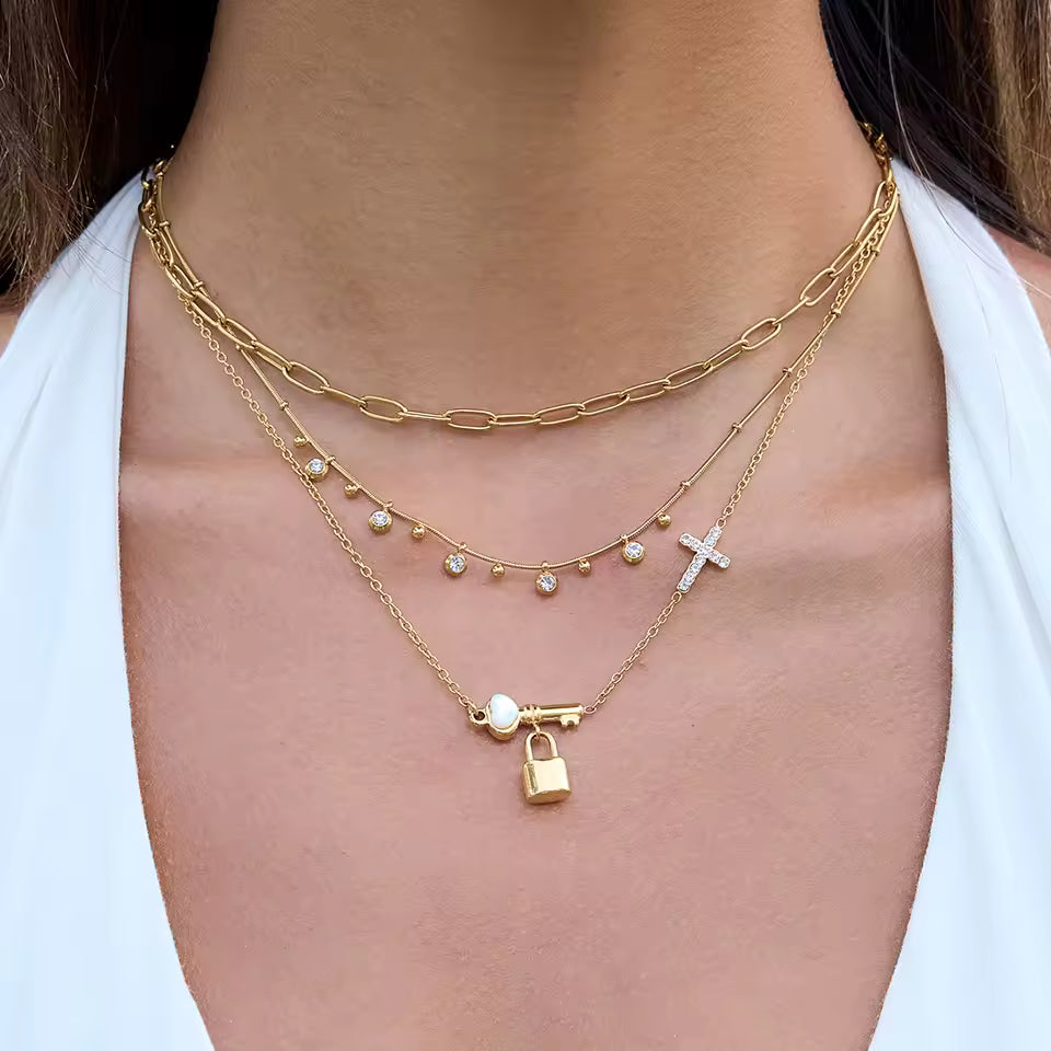 Key, Lock and Cross Necklace