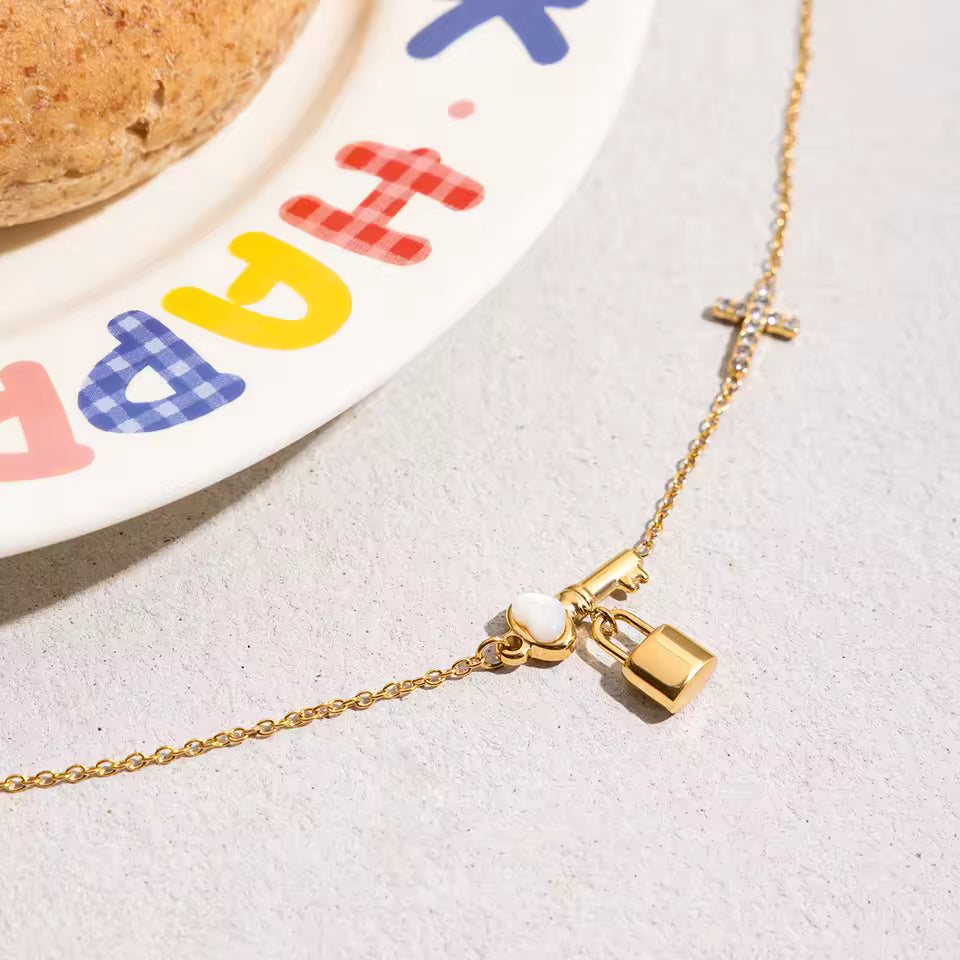 Key, Lock and Cross Necklace