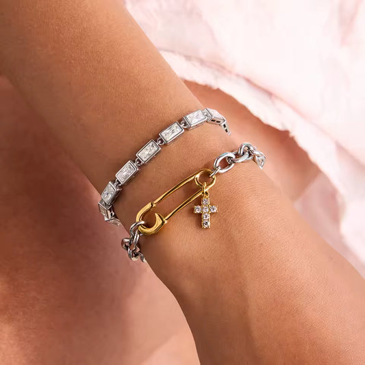 Safety Pin and Cross Bracelet