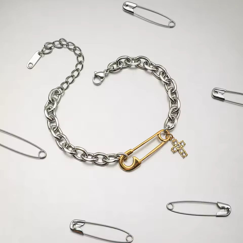 Safety Pin and Cross Bracelet