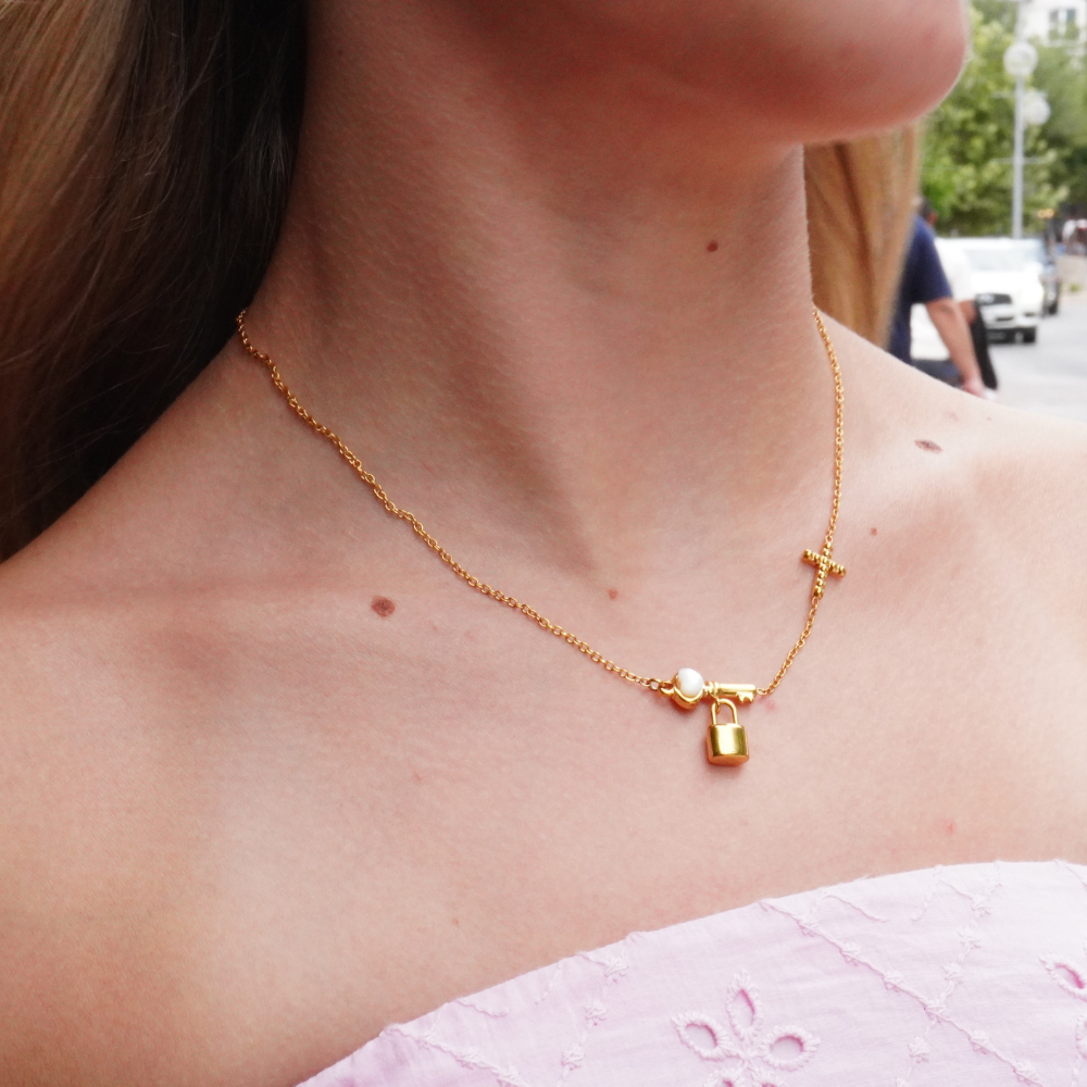 Key, Lock and Cross Necklace