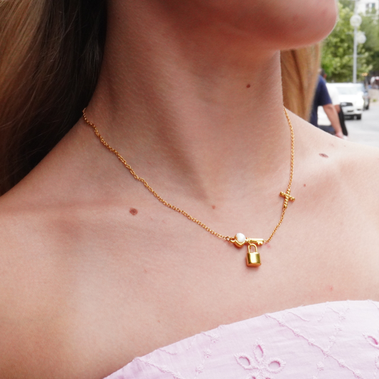 Key, Lock and Cross Necklace