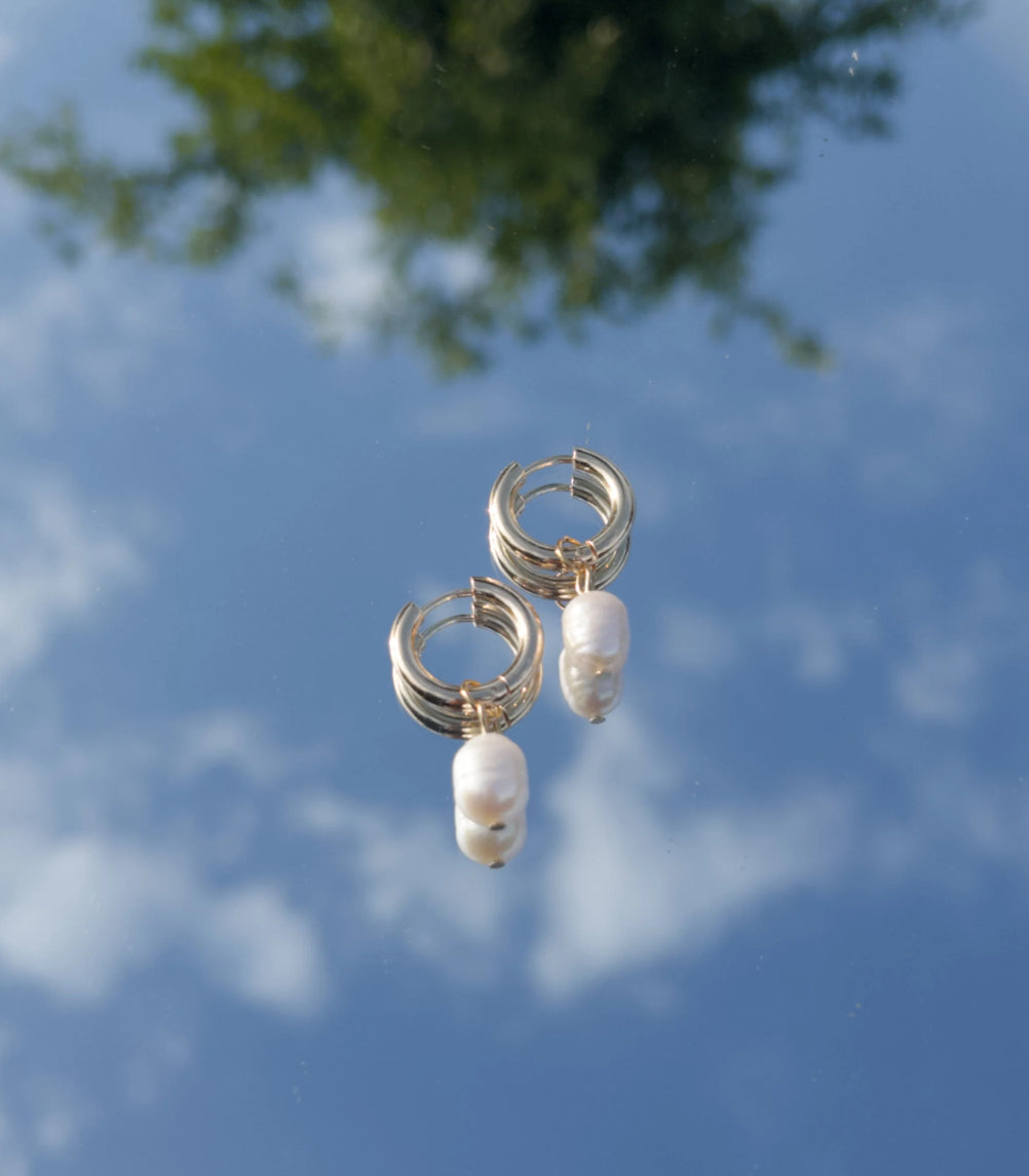 Solo Pearl Dangle Hoops Earrings